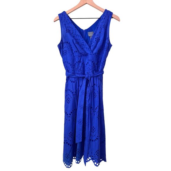 A-Line Dress Women's 4 Cobalt‎ Blue Lace Eyelet Coastal Preppy Feminine Summer - Picture 1 of 13